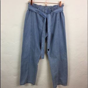 JUNK FOOD Blue CHAMBRAY Disney MICKEY MOUSE Cropped BEACH PANTS M
